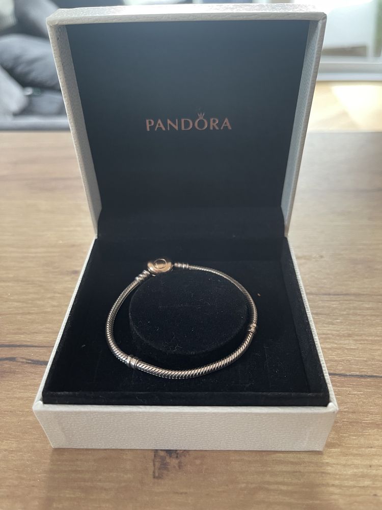 Bransoletka Pandora r. 18 srebro rose gold oryginał serce