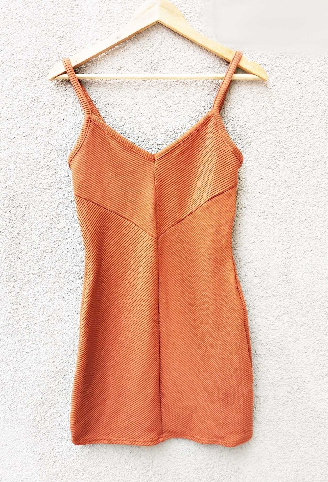 Sukienka mini letnia na ramiączkach ołówkowa pomarańczowa 38 M