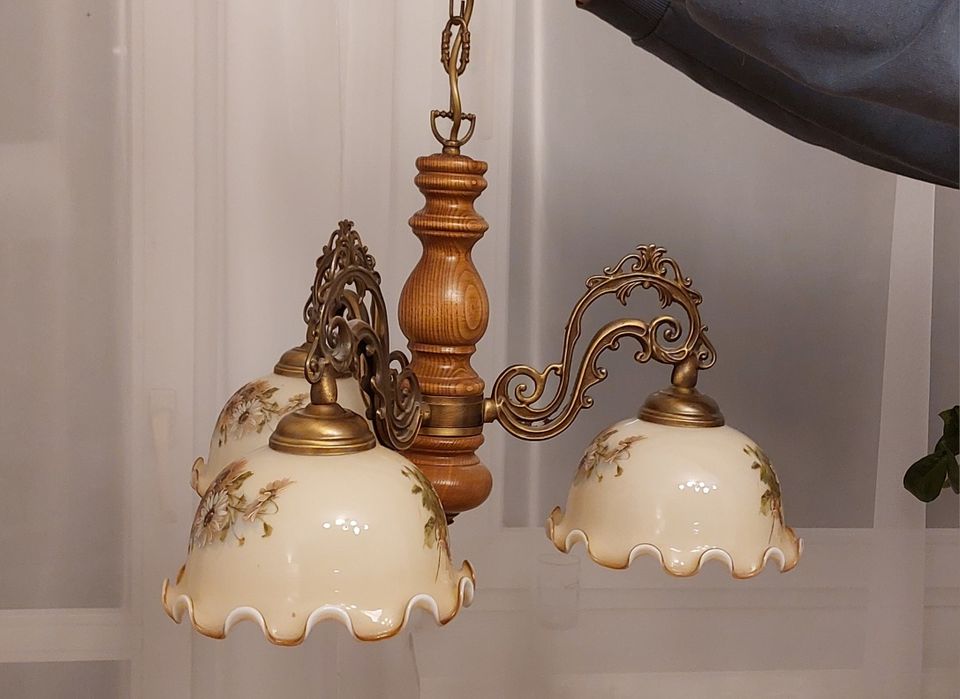 Żyrandol szklany malowany PRL