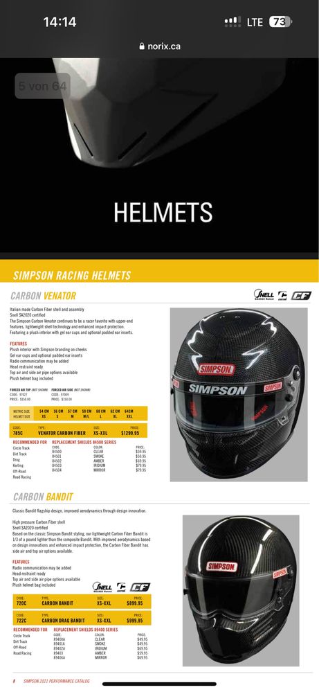 Автомобильный шлем Simpson Carbon Venator