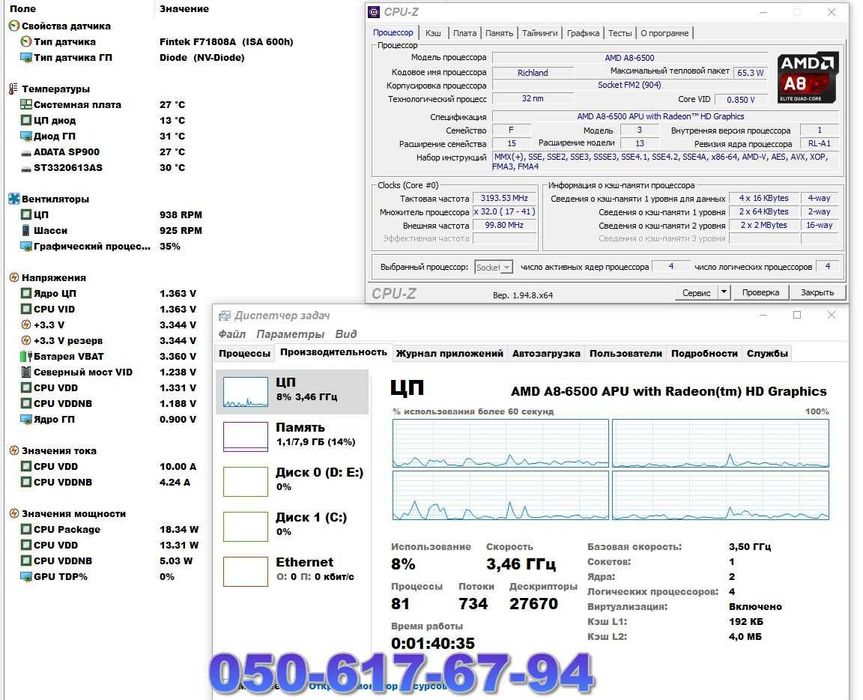 FM2*Материнская плата + Процессор + память + охлад