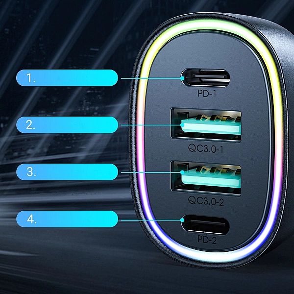Joyroom ładowarka samochodowa 70W z 4 portami: 2 x USB C, 2 x USB czar