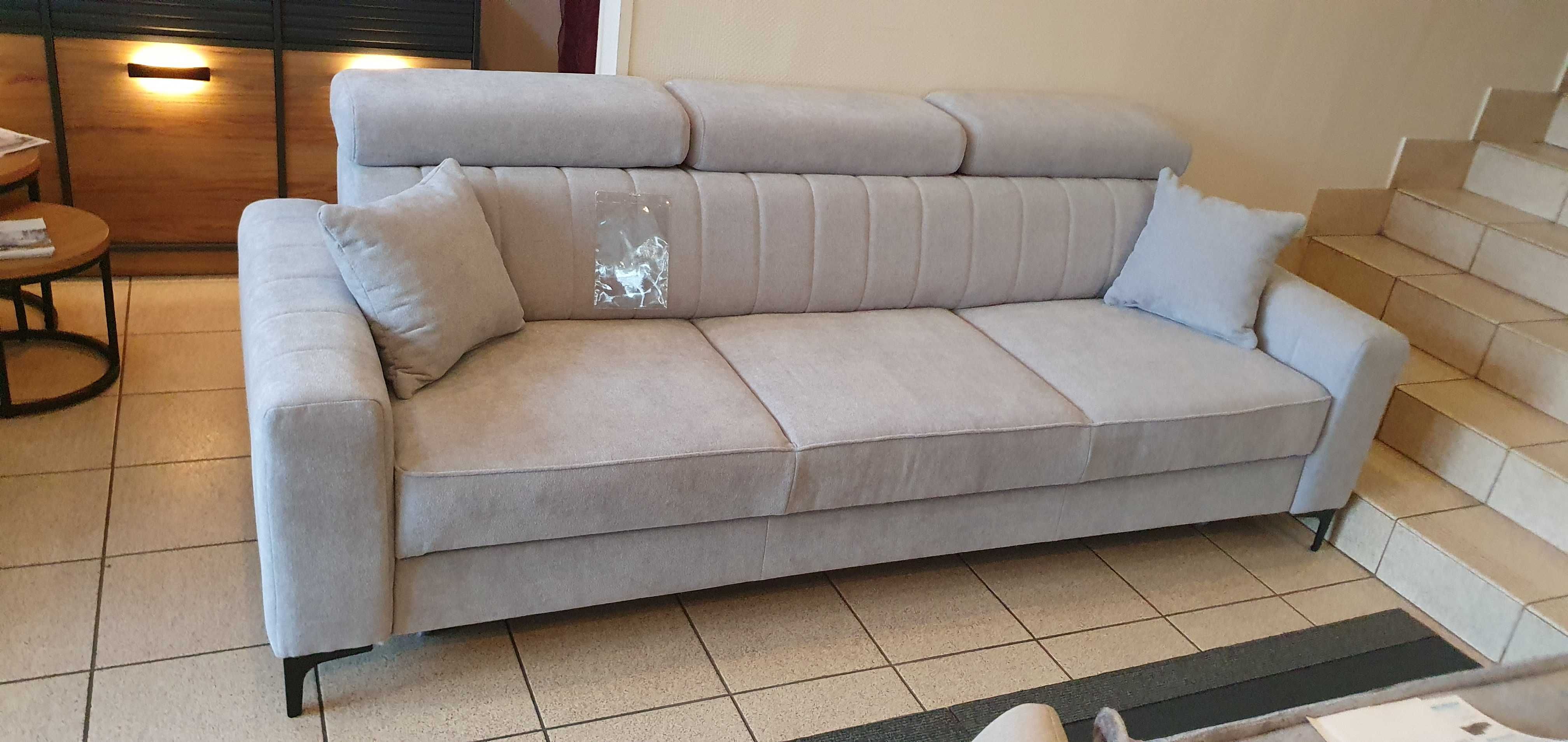 Duża sofa rozkładana GRAND z zagłówkami szara