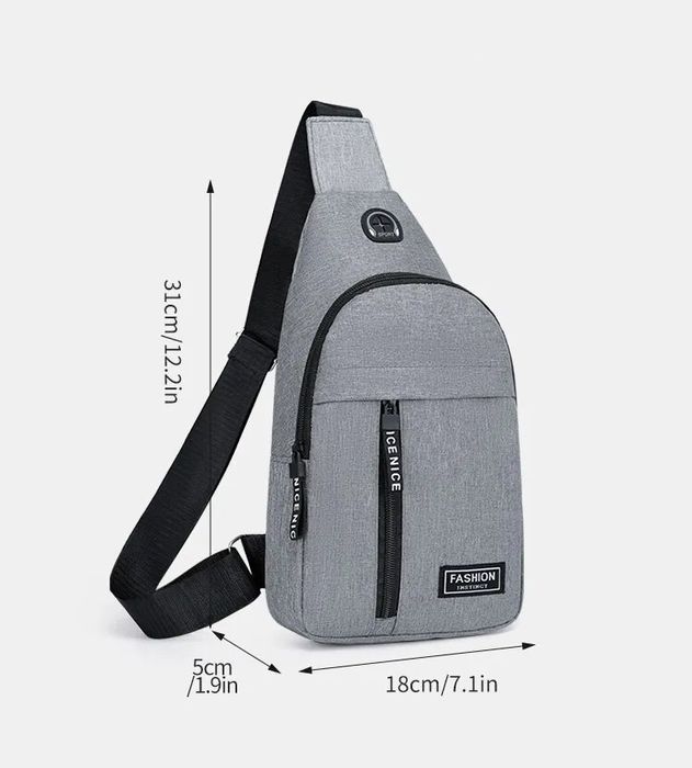 Męska torba na ramię z wyjściem USB - szara