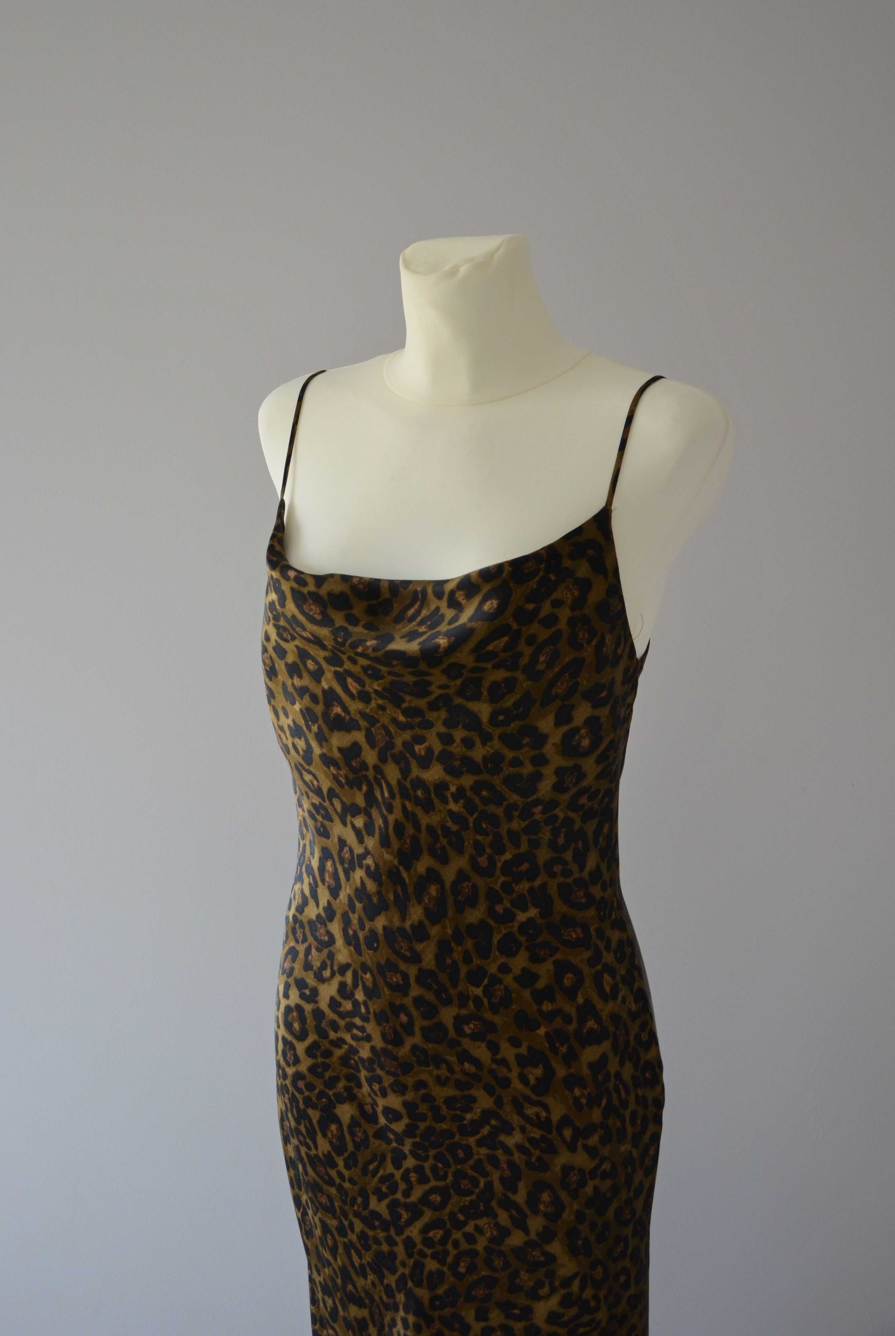 Zara długa satynowa sukienka panterka leopard print slip dress 34 XS