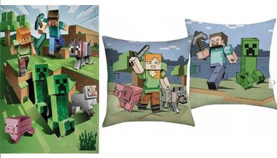 Koc polarowy 100x150 i poduszka Minecraft Creeper