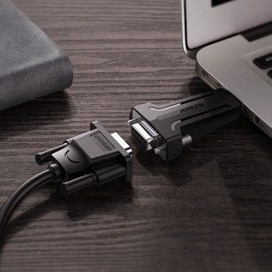 Adapter USB na RS232 DB9, Przejściówka, Czarny, Ugreen