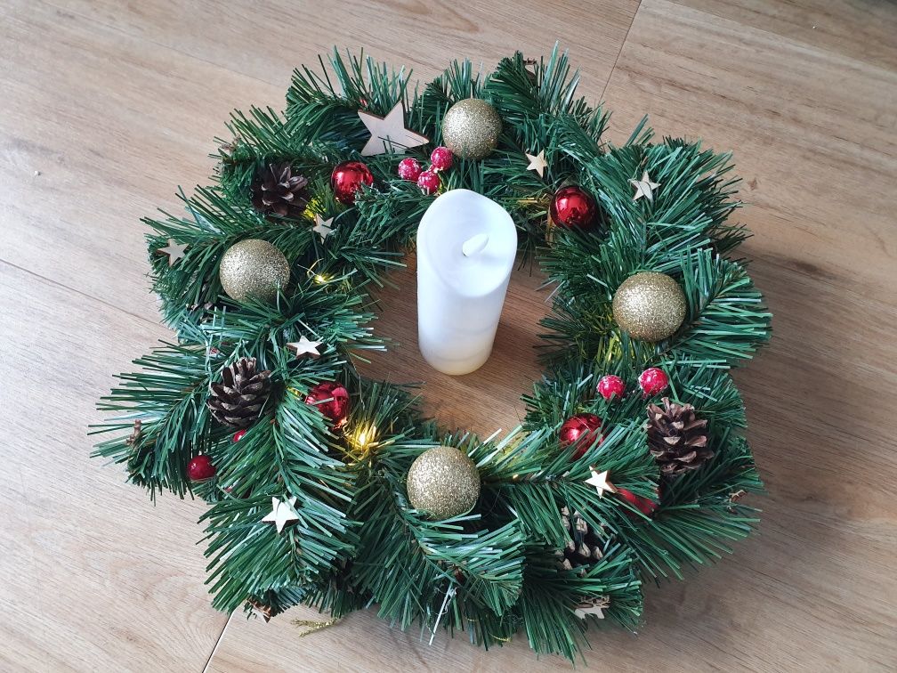 wieniec LED świecący wianek stroik na drzwi stół świąteczny lampki
