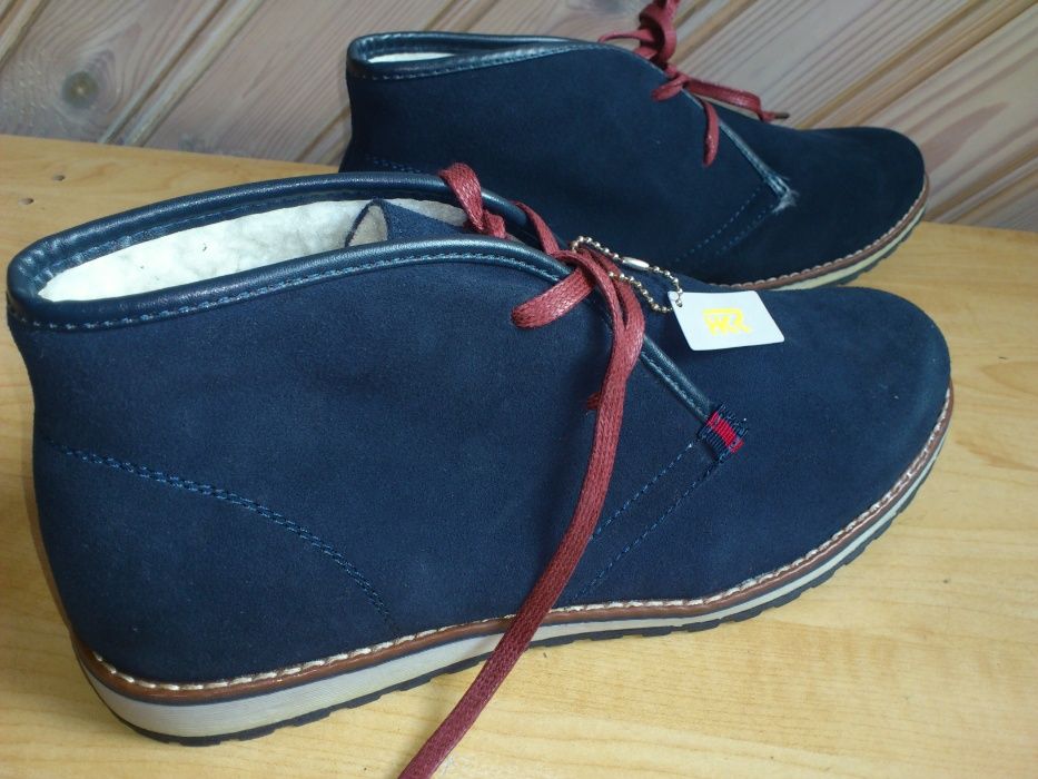 Buty nowe skóra granat, jesień, zima, wiosna, ocieplane, kożuszek, r44