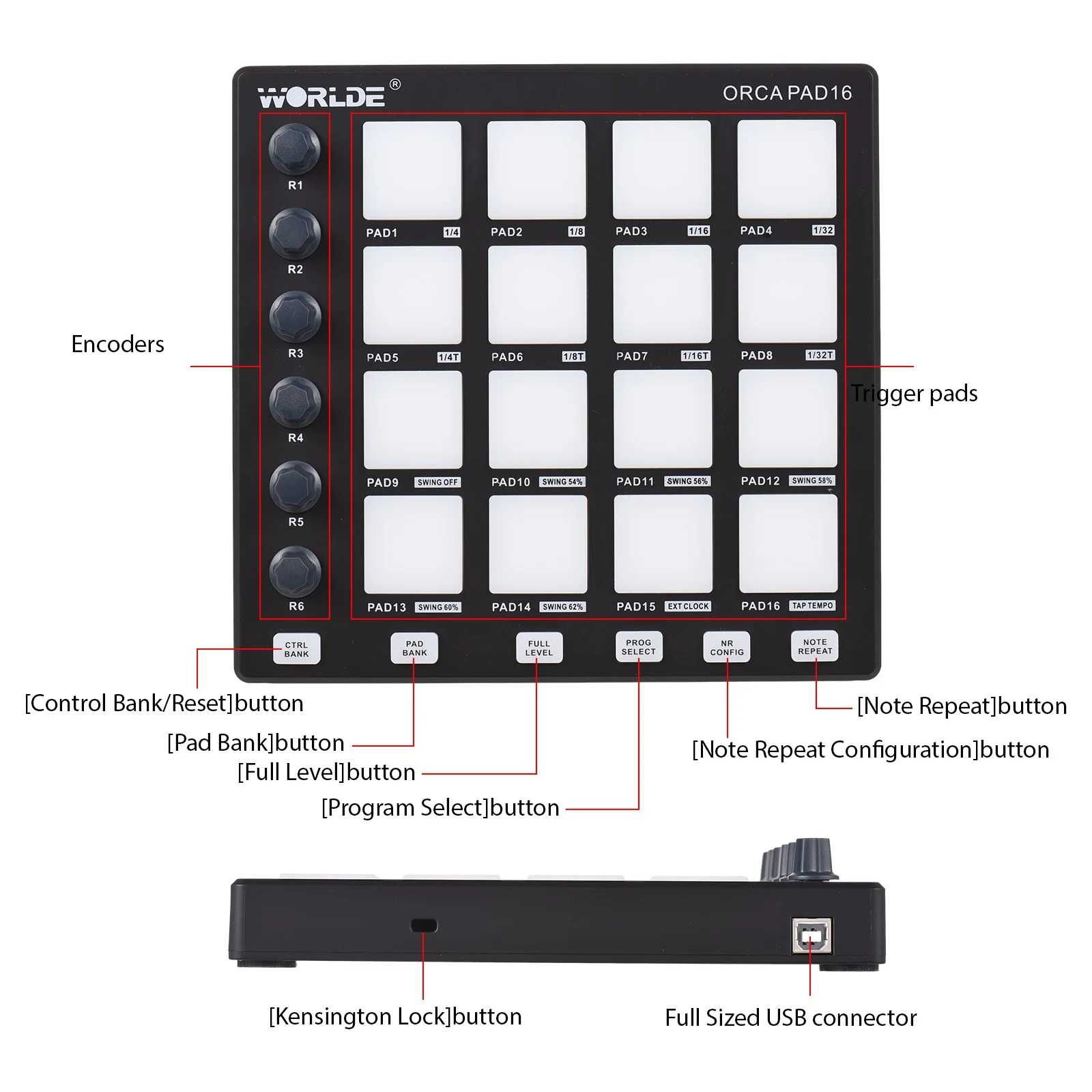 MIDI Controller Pad Backlit Drum Pads Beat Maker Machine, 6 botões