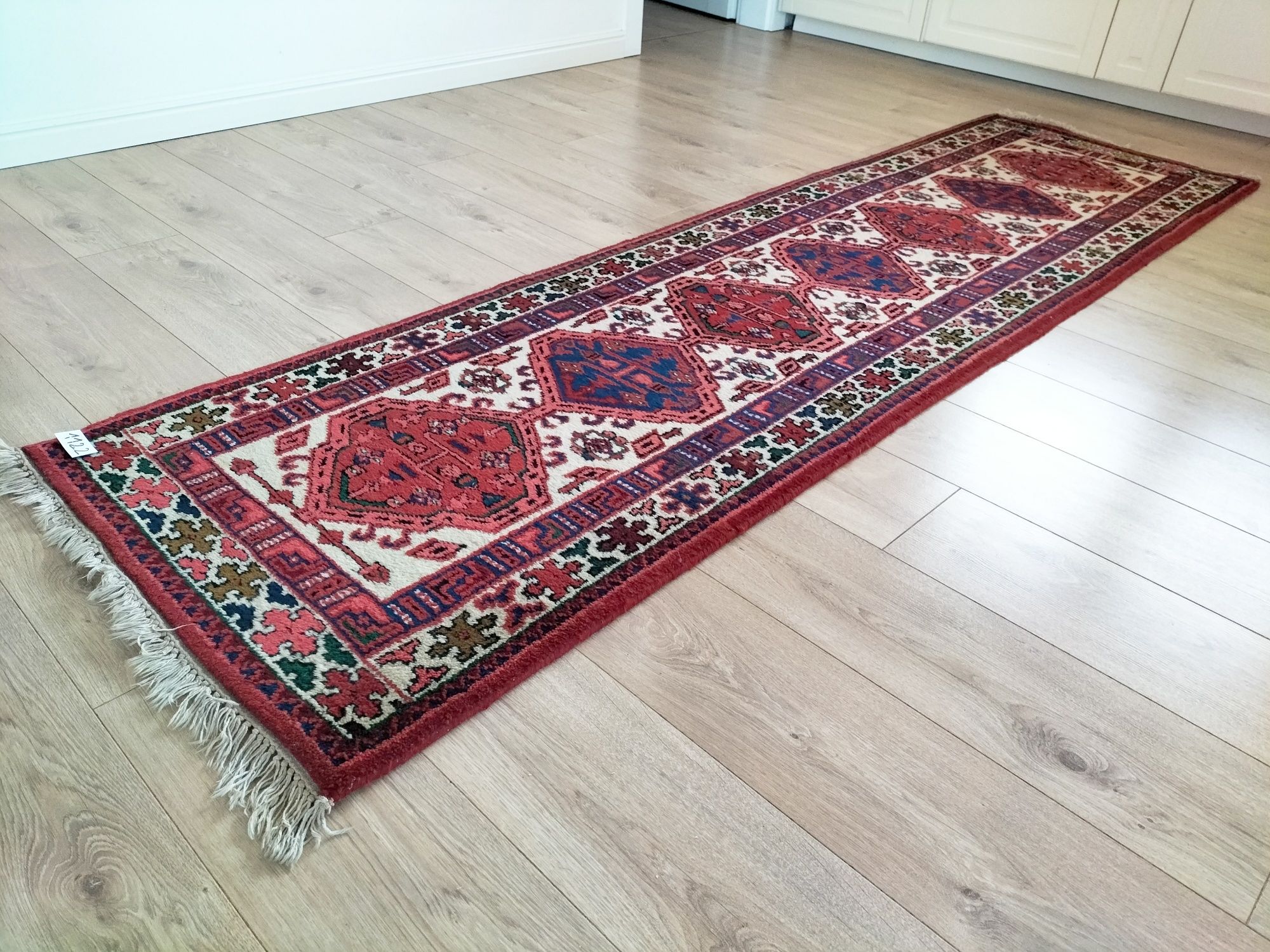 Piękny wełniany ręcznie tkany Indyjski chodnik Hindu-Sarab 72x295cm