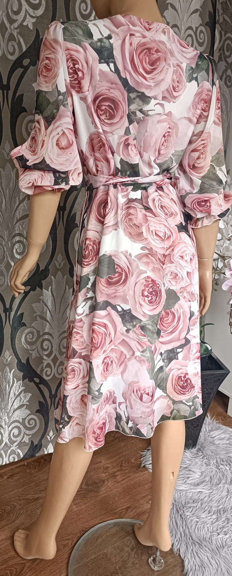 Loudress piękna sukienka w kwiaty midi L XL szyfonowa