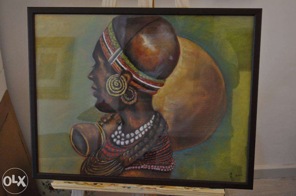 Pastel seco sobre papel "Mulher de África" 53x68