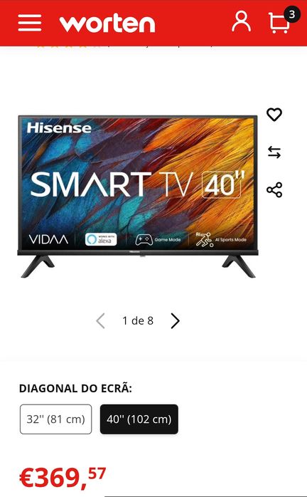 TV Hisense 40a4k 40"-102 cm HDready - Smart tv como nova
Aind