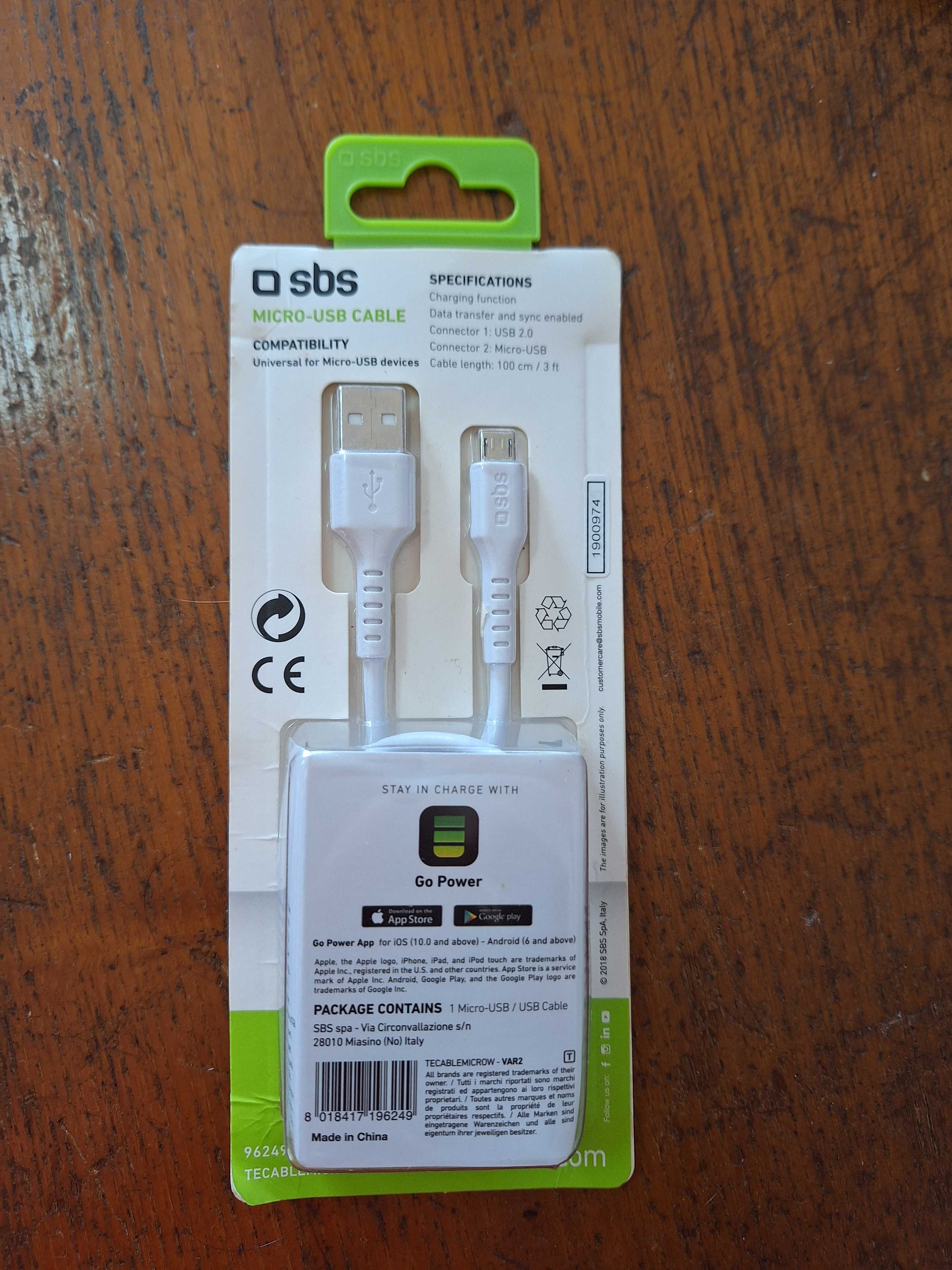 Cabo USB para micro USB da marca SBS novo