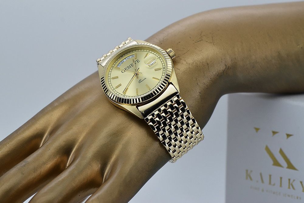 Złoty zegarek z bransoletą męski unisex 14k 585 Geneve mw013ydy&mbw013