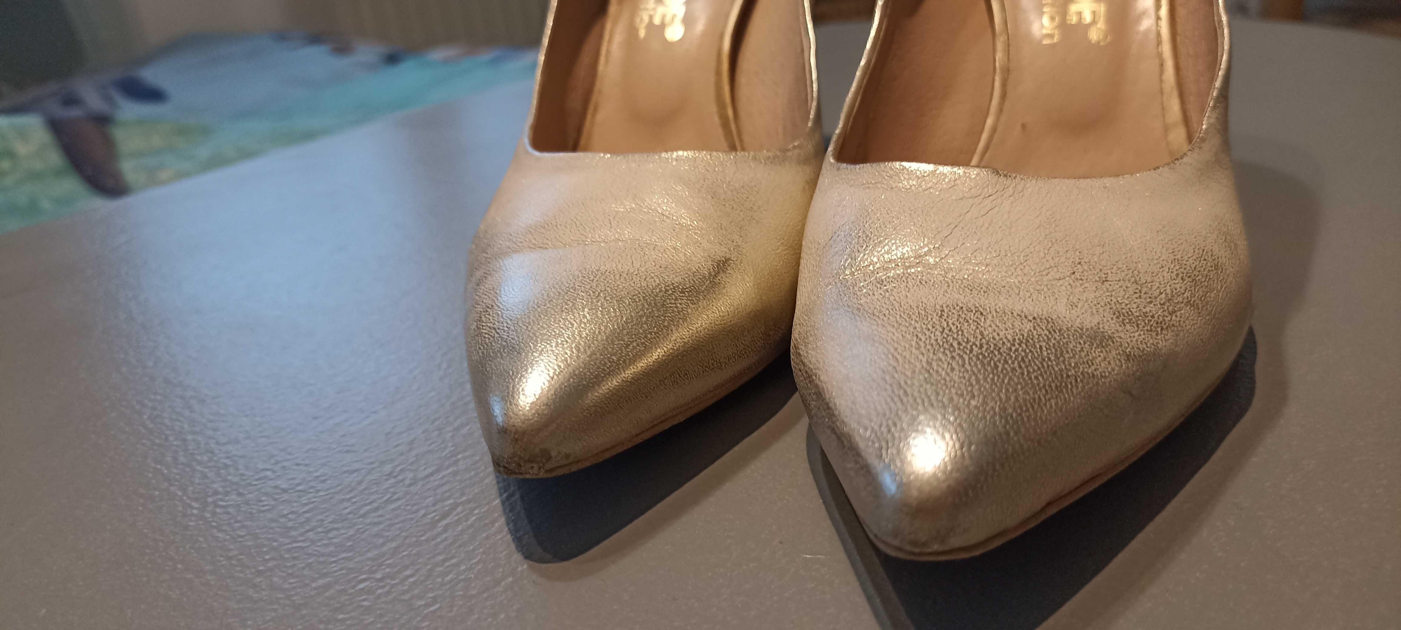 Złot beżowe buty Intershoe skóra naturalna