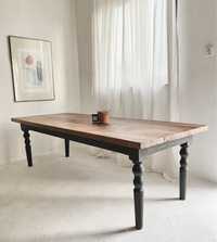 Stół rozkładany dębowy lite drewno podstawa toczona retro vintage des