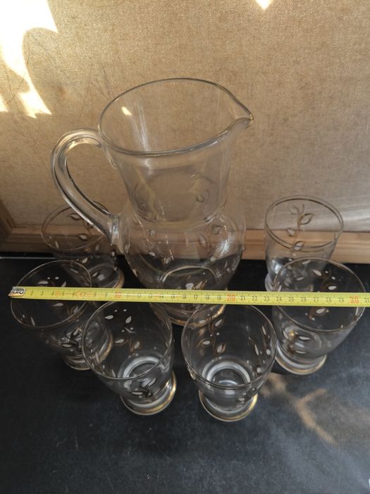 Jogo de Jarra e Copas - Vidro Decorado