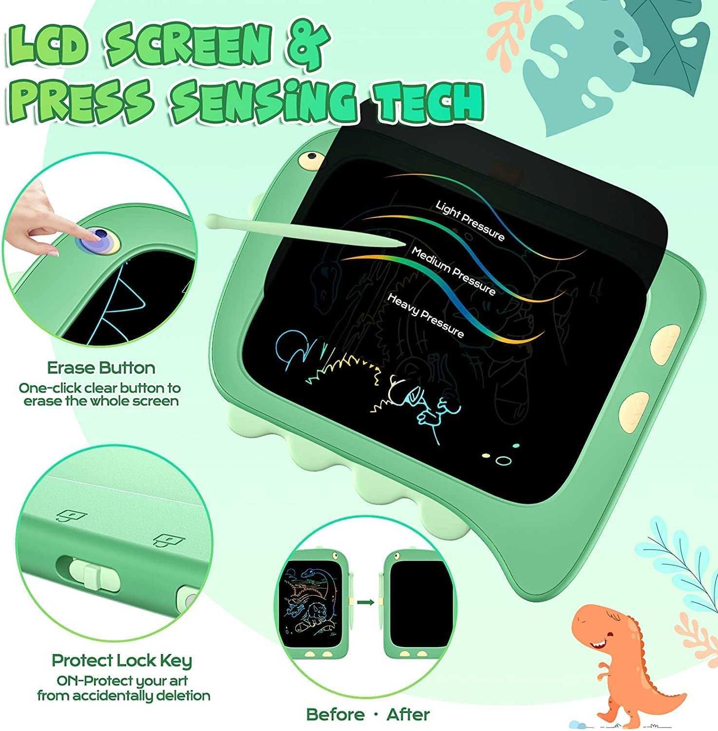 Tablet de escrita LCD para crianças, cor verde