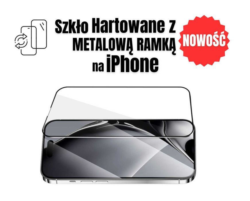 Szkło hartowane z metalową ramką do iPhone 14/ 15 / 16 / 17 montaż