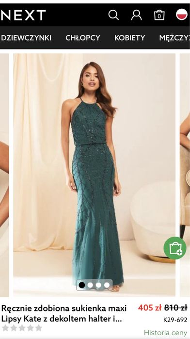 Piekna sukienka na studniowke wesele z cekinami dluga butelkowa zielen