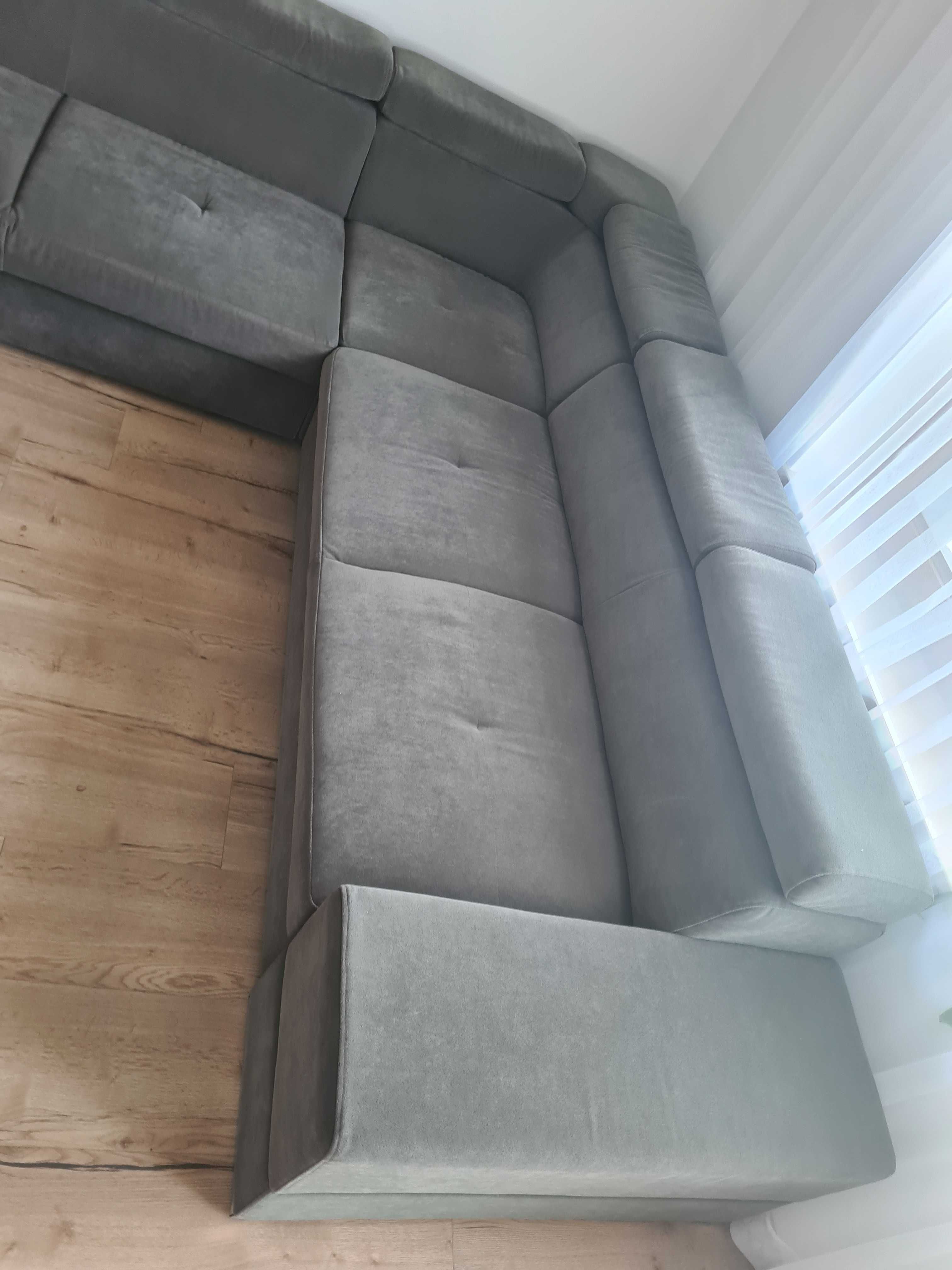 Narożnik DUŻY sofa kanapa 285x285 szary SCHOWEK regulowane zagłówki