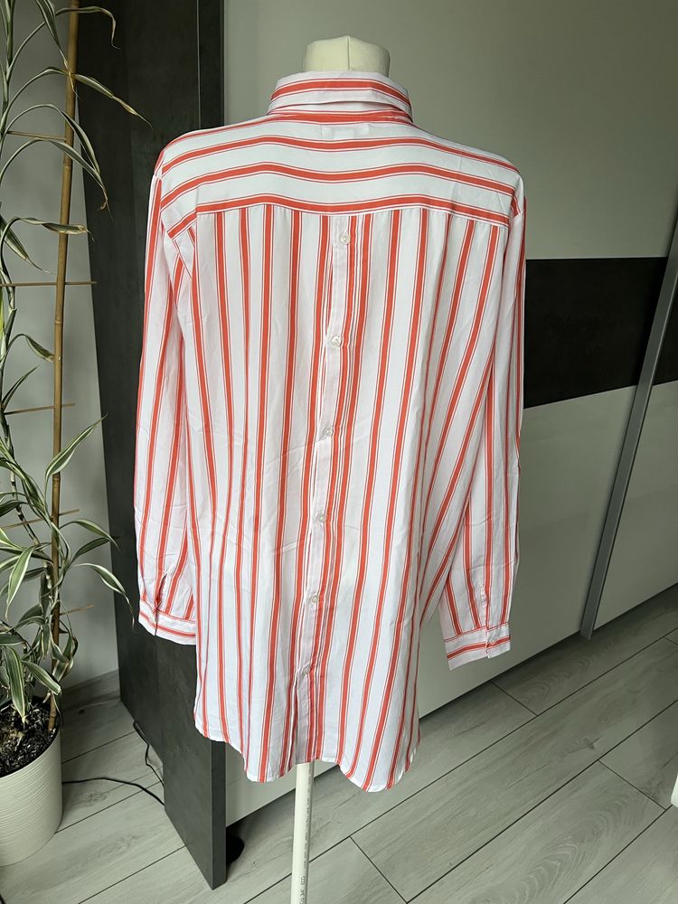 Biała koszula damska w pomarańczowe paski XXL plus size
