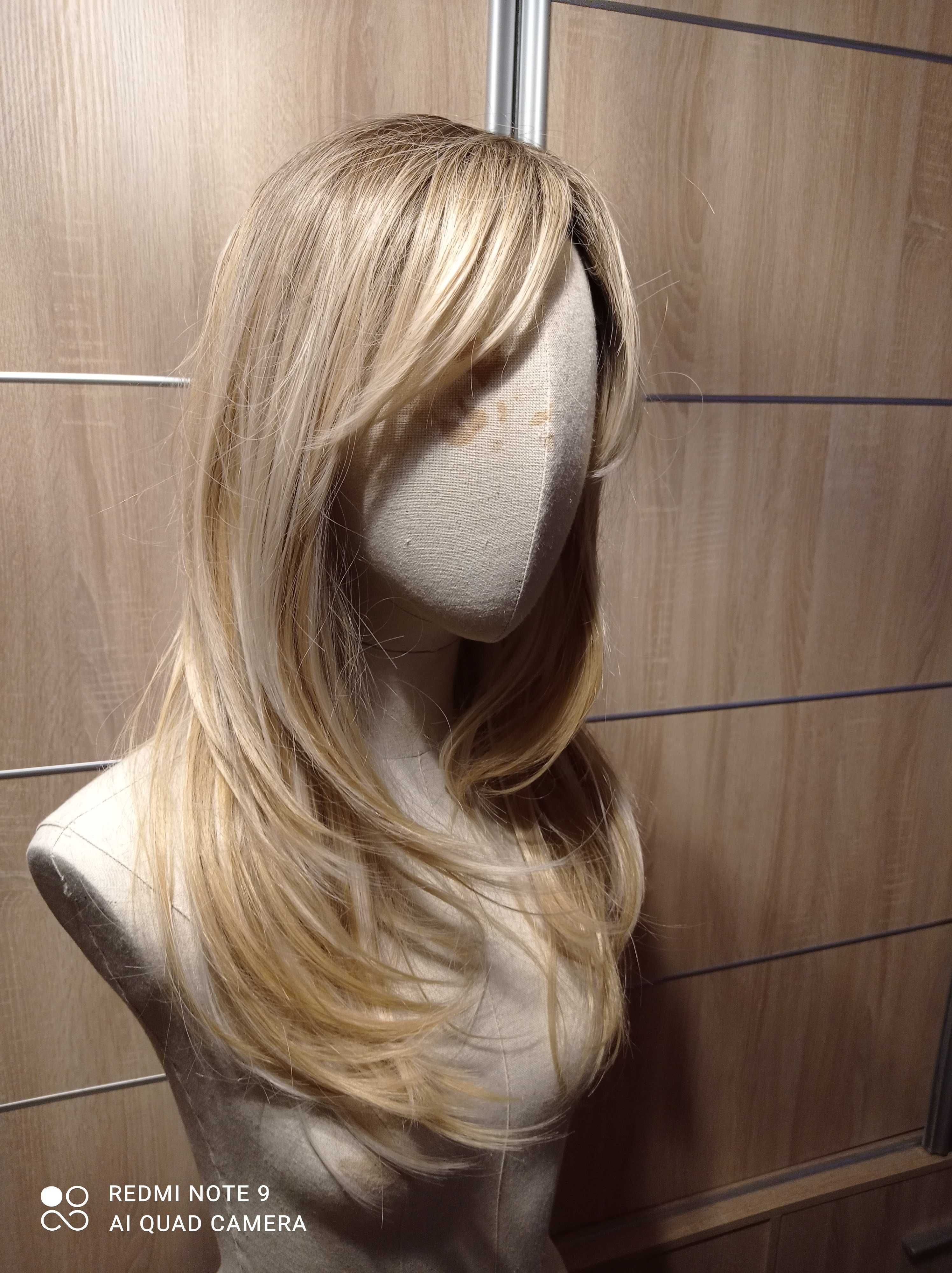 Nowa peruka blond ombre pasemka refleksy pięknie wycieniowane 60cm