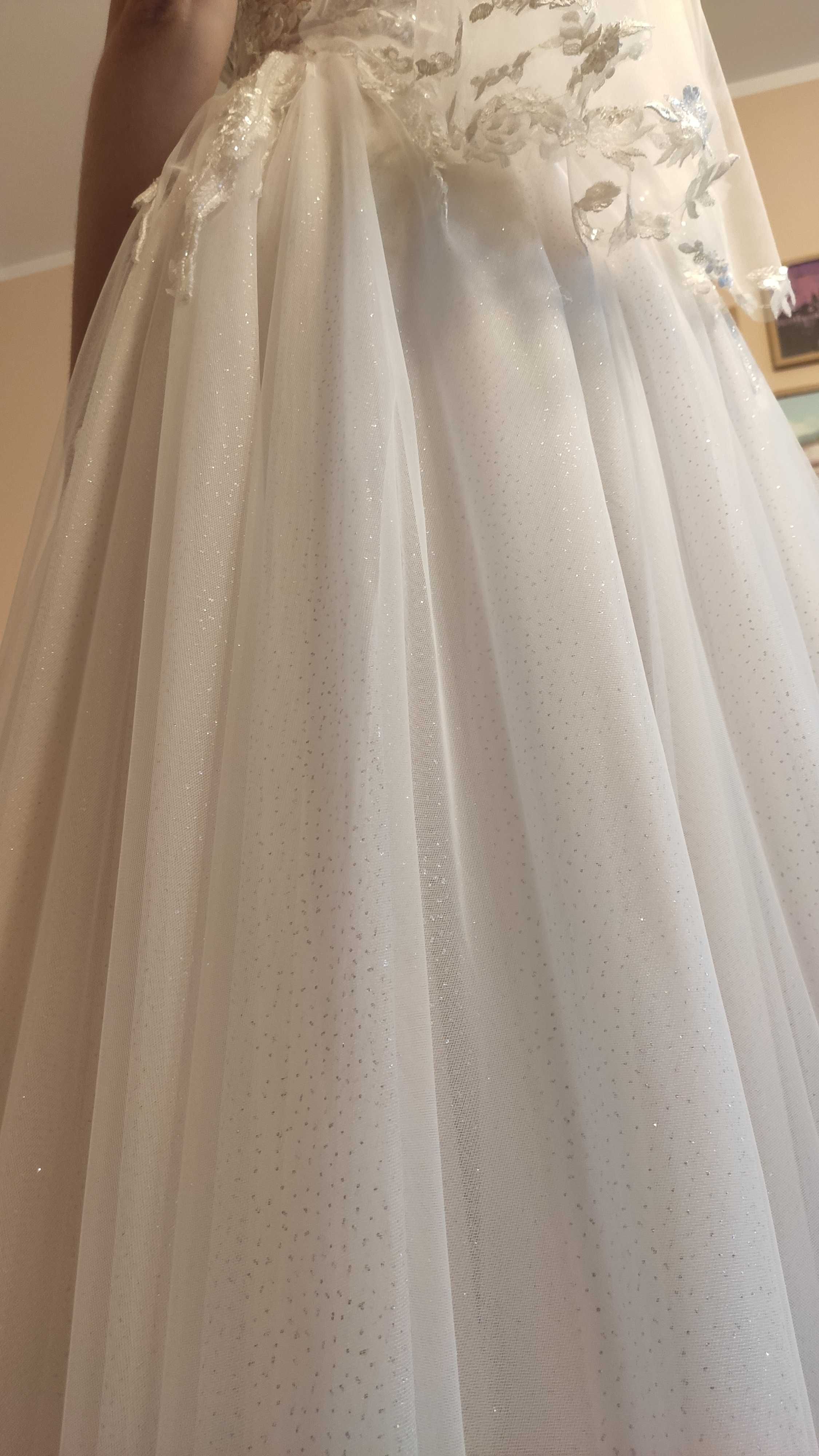 Suknia ślubna r. 38, wzrost 168+7 cm, welon gratis, glamour