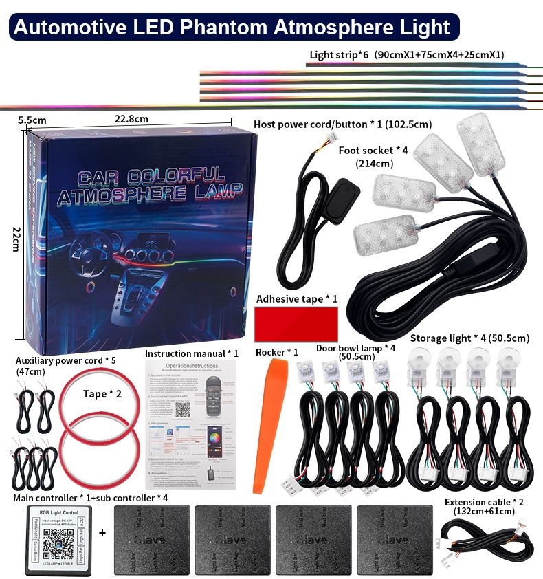 Kit iluminação interior Carro RGBic Luz Ambiente a cores com App NOVO