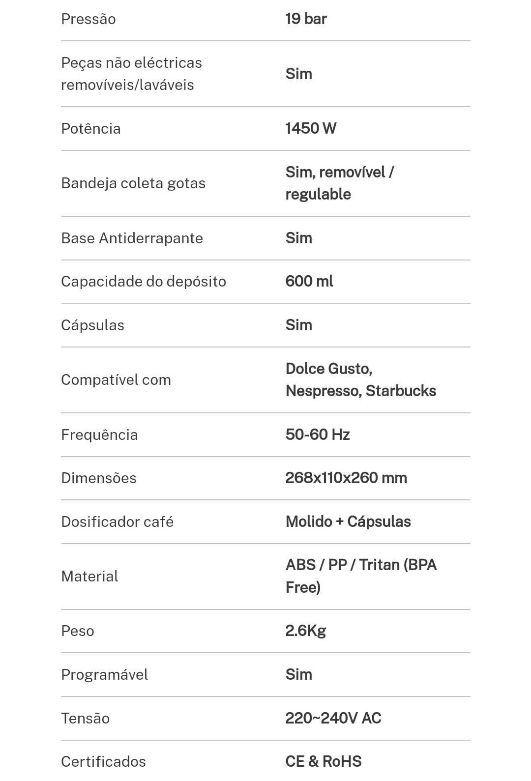 Máquina de café em pó e cápsulas Dolce Gusto, Nespresso e Starbucks