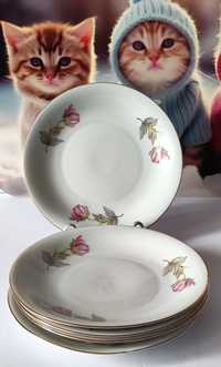 Talerze deserowe Wałbrzych piękna stara porcelana 5 sztuk