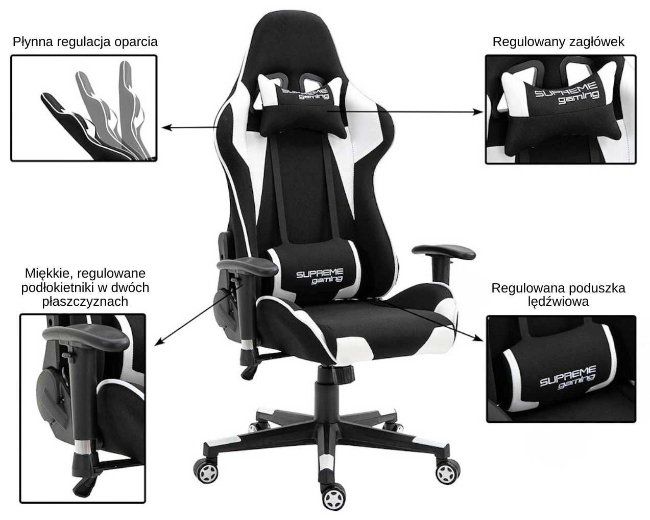 Krzesło Gracza do biurka z regulacją oparcia PlayMaker Czarno-Biały
