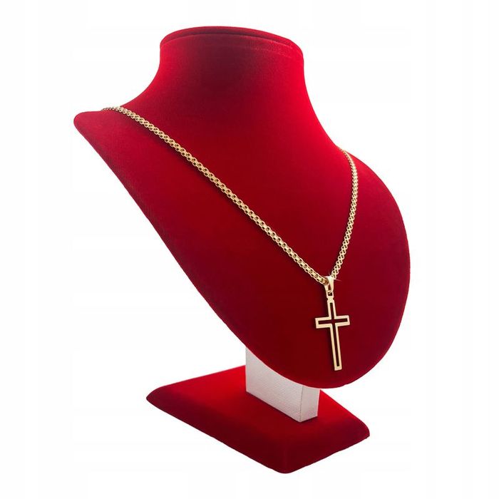 Srebrny Pozłacany Łańcuszek Męski Bismark+krzyżyk, Pamiątka Komunii, C