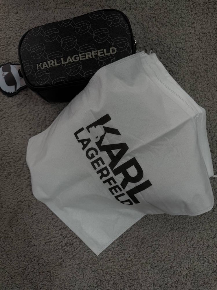 Сумка Karl Lagerfeld/ месенджер карл лагерфельд чорний/ бежевий