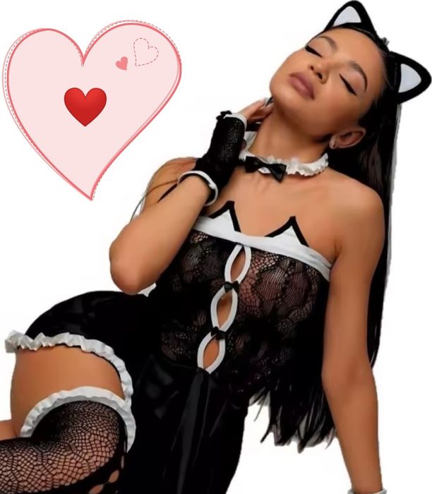 Sexy kobieta kot strój kota kostium pokojówka body koronkowe S/36 koci