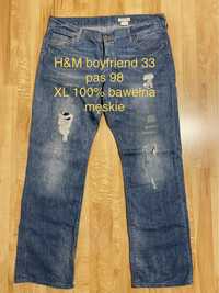 Boyfriend H&M rozm 33 XL męskie  spodnie niebieskie jeansy dżinsy prze