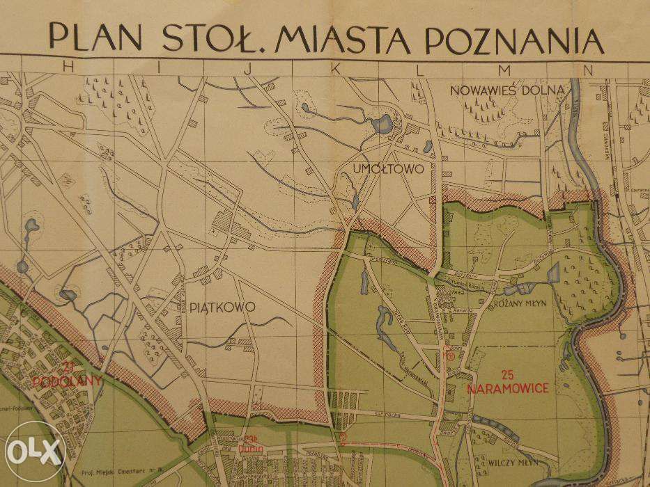 POTĘŻNY plan stołecznego miasta Poznania 1948 - 89 cm