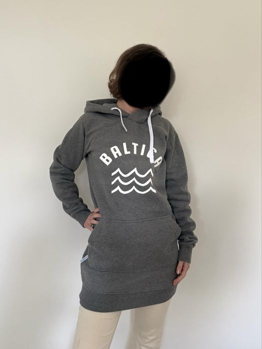 Długa bluza z kapturem szara Baltica 100% bawełna