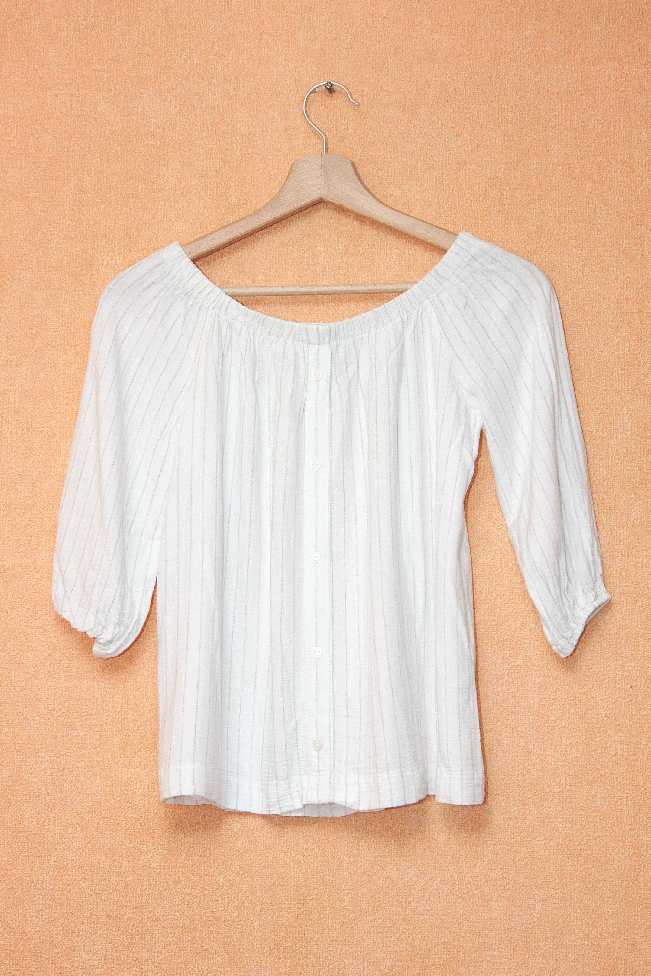 Блуза - кармен у тонку смужку легка та ніжна