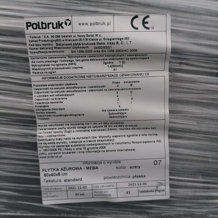 Płyta ażurowa Meba 60x40 8 cm szara