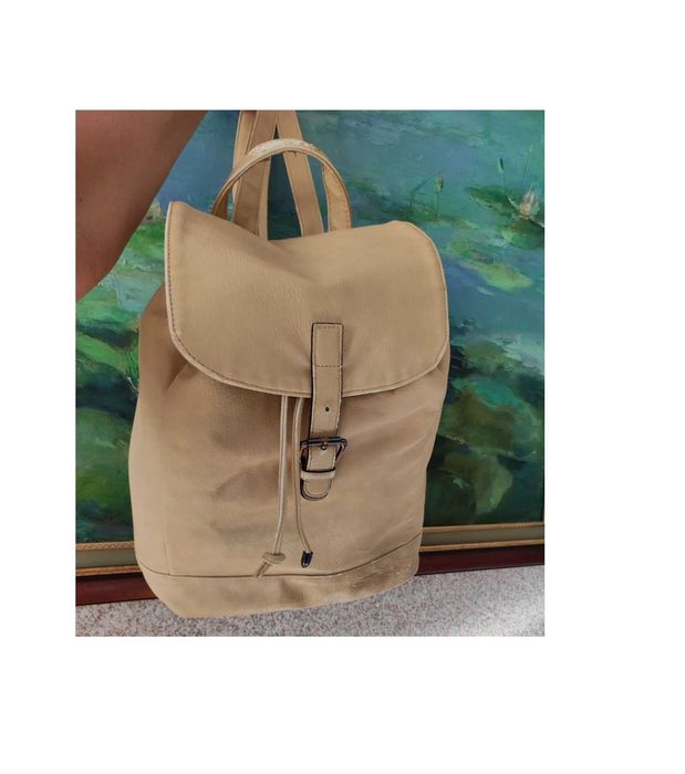 plecak sportowy miejski ze skóry beżowy nude torba worek shopper