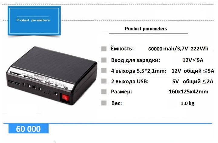 Mini UPS Penxess-6 ДБЖ для роутера 60000 mah