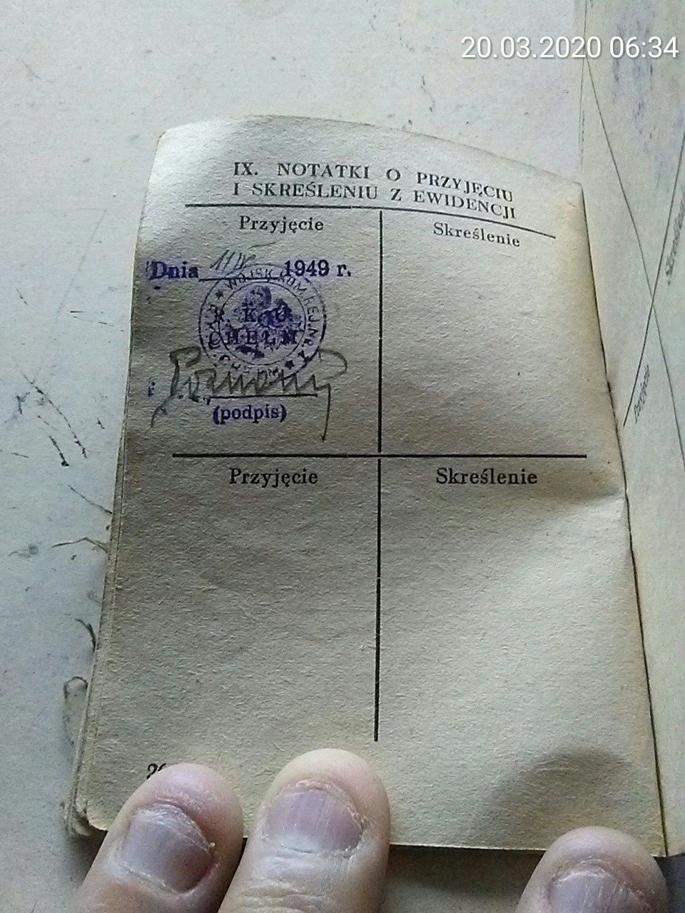 Książeczka wojskowa z 1949r.