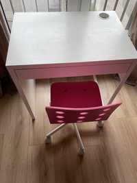 Biurko Ikea Micke 73x50 krzeslo biurowe rozowe Jules Ikea zestaw