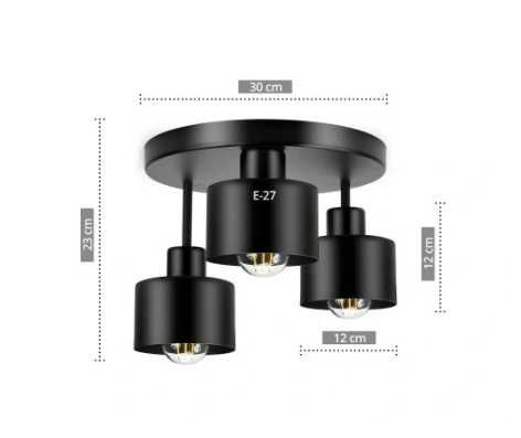 MODNA Lampa sufitowa żyrandol LED 3xE27 czarna 382-E3 PREMIUM