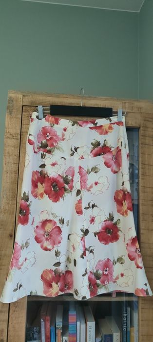 Spódnica len, wełna, w kwiaty, plisowana