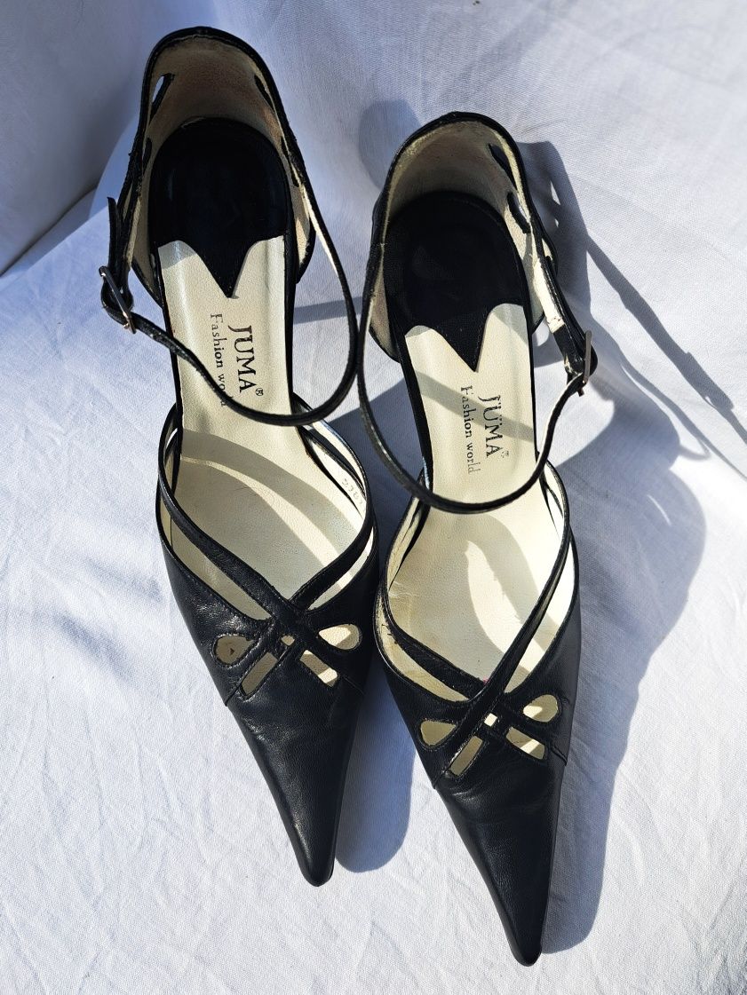 skórzane czarne eleganckie szpilki JUMA - buty na obcasie