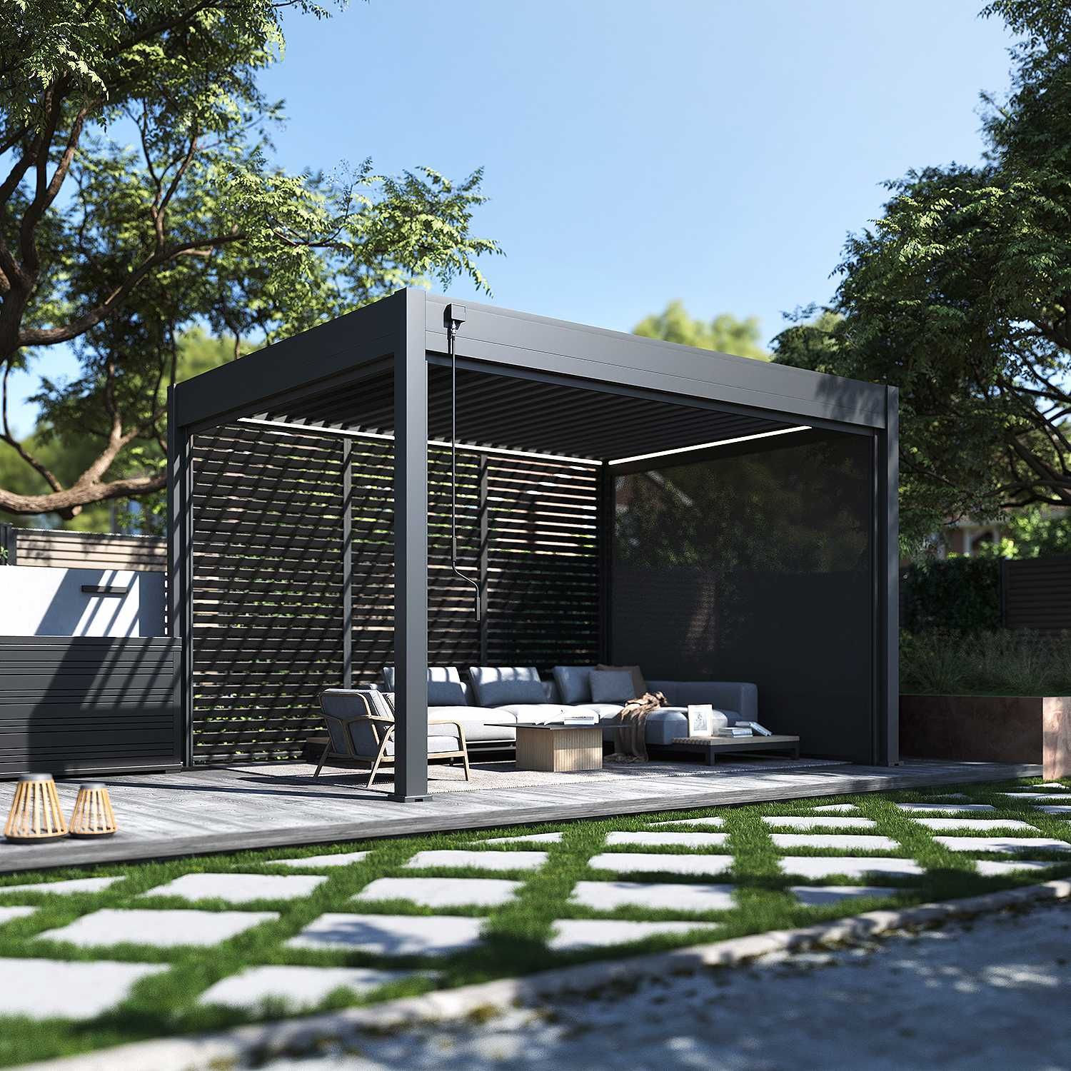 Pergola aluminiowa wolnostojąca. Zadaszenie żaluzjowe aluminiowe.